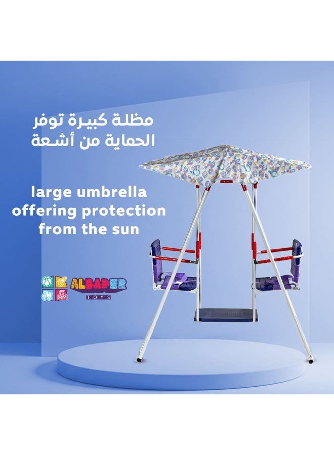 AL BADER Double-Seat Kids Swing with Canopy, Outdoor Swing for Children with Safety Belts, Foldable and Portable Garden Swings for 2 Kids, Anti-Slip Iron Base, for Balcony, Yard, or Rooftop - Image 2